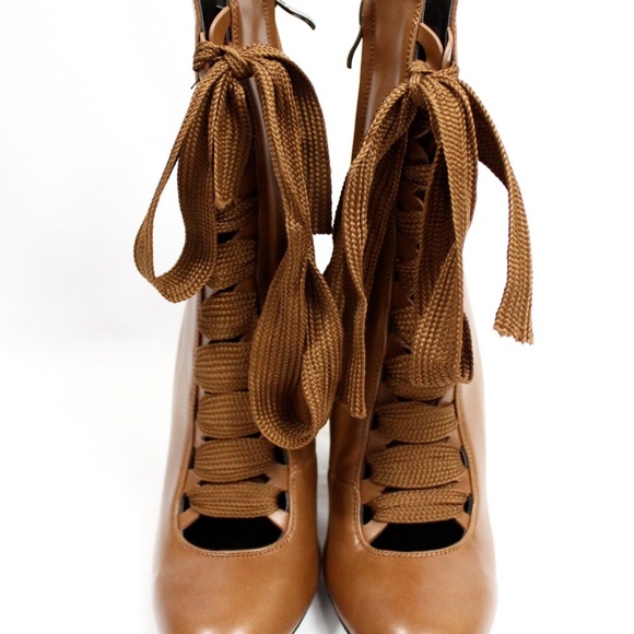 Chunky Stacked Heel Ankle Lace Up Round Toe bootie - Picture 4 of 6